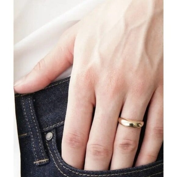 Gold ring Dome 18K waterproof Gold Ring stacking ring Gold Dome Ring size 5-8 - Picture 7 of 12